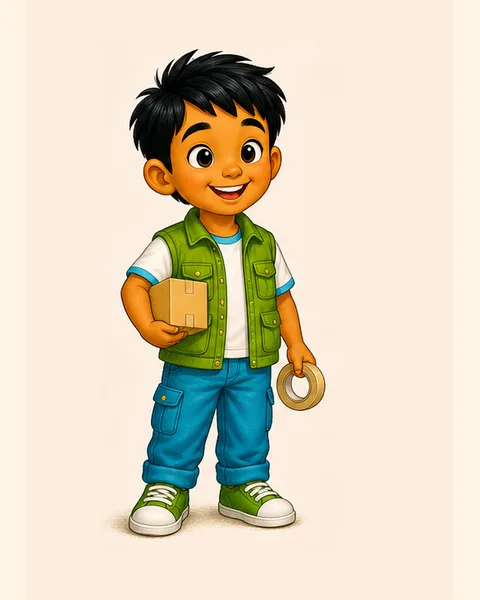 Don smiles while holding a small box and a roll of tape.